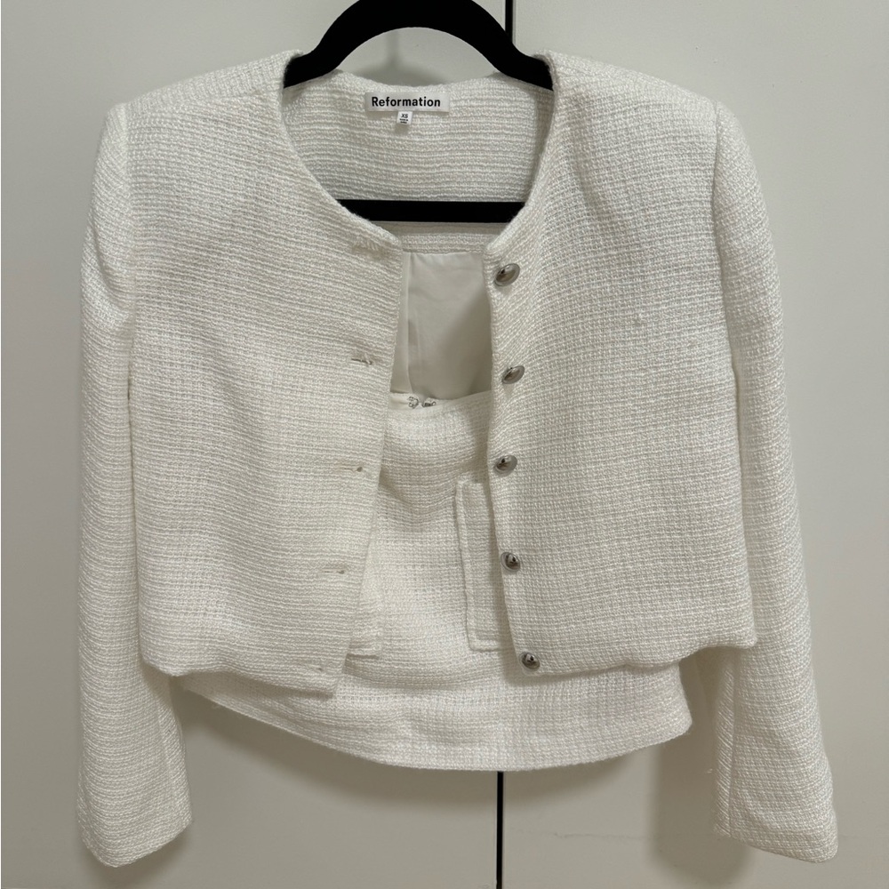 Reformation White Skirt & Jacket Set